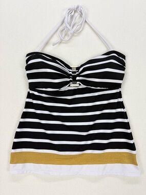 Lauren Ralph Lauren Striped Black & White Tankini Top with Gold Accent Size 6